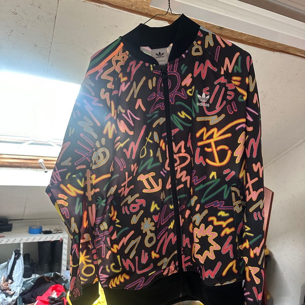 Adidas Black Jacket with Colorful Graphics